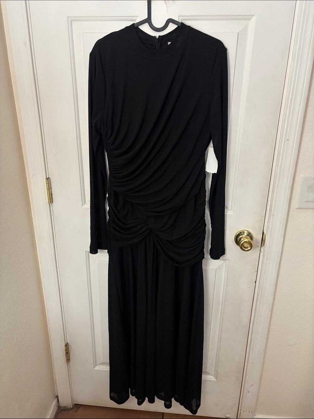 Wayf Black Long Sleeve Draped Knot Maxi Dress